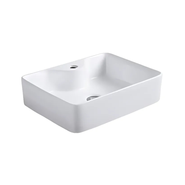 Lavabo para baño en forma rectangular. Ideal para grifería baja